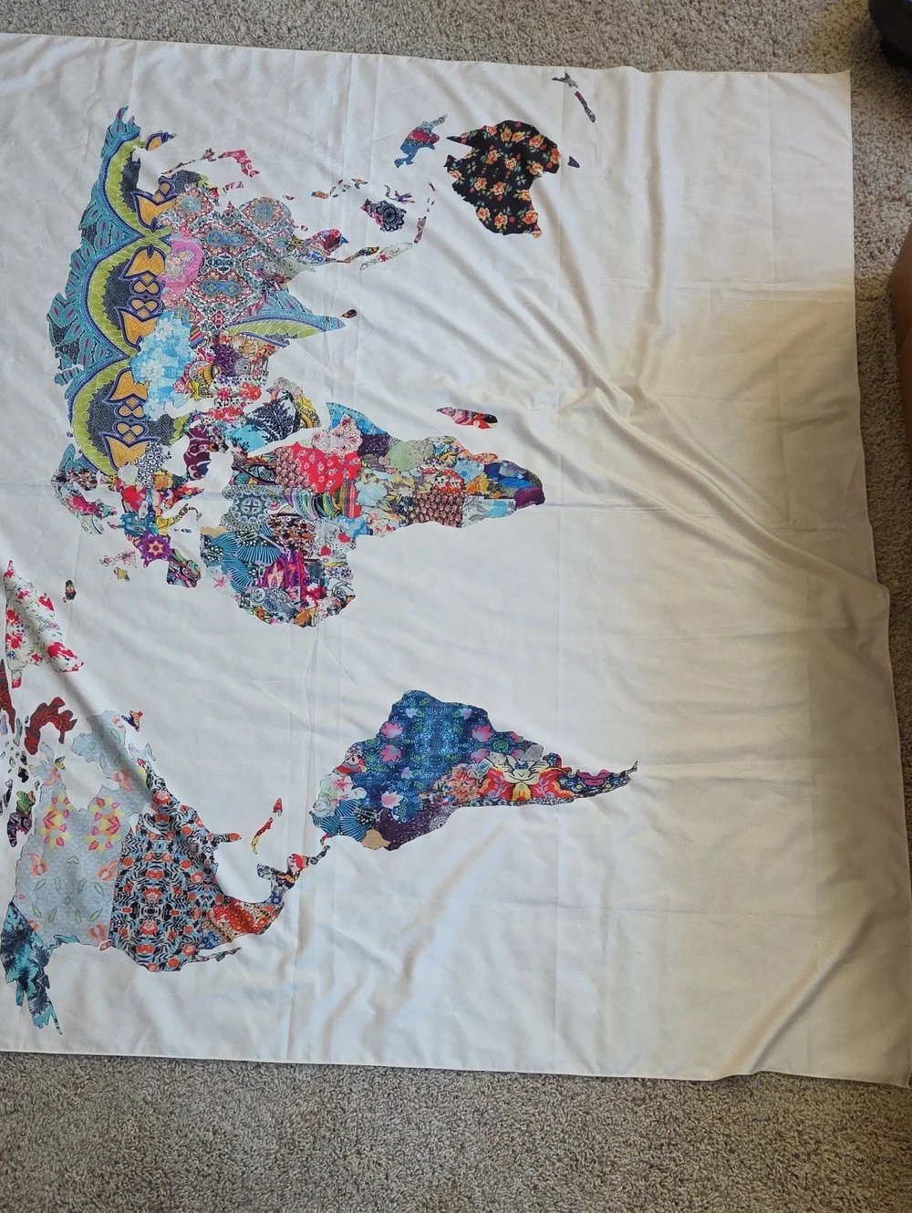 Cream Colored World Map Tapestry 57 In. Tall, 56 In. Wide